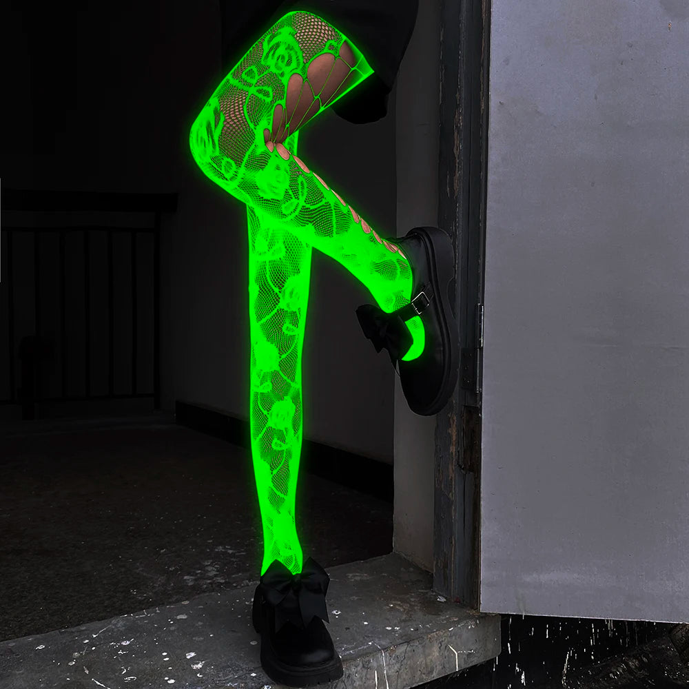 Glow in the Dark Net Socks Sexy Party Luminous Fishnet Pantyhose Women Stocking Tights Sheers Nylon Socks Mesh Pantyhose