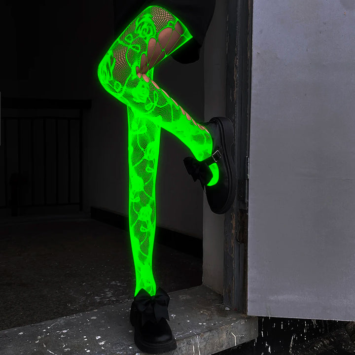 Glow in the Dark Net Socks Sexy Party Luminous Fishnet Pantyhose Women Stocking Tights Sheers Nylon Socks Mesh Pantyhose