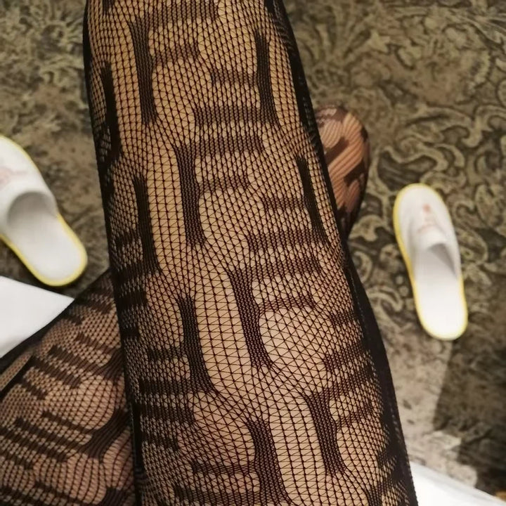 Popular Sexy Fishnet Tights for Women Custom Print Logo Pantyhose gg Hollow Out Stockings