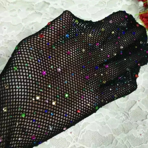 Kids Kawaii Pattern Mesh Shiny Rhinestone Fishnet Tights Girls Fishnet Stockings for Princess Dress High Waist Mesh Tights