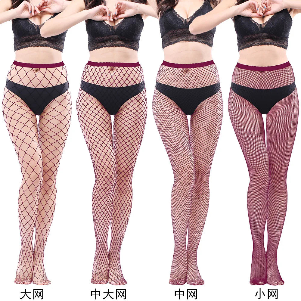 Women's Sexy Black Mesh Pantyhose Middle Mesh Fishnet Punk Dress Sexy Lingerie Nylon Hollow Out Pantyhose