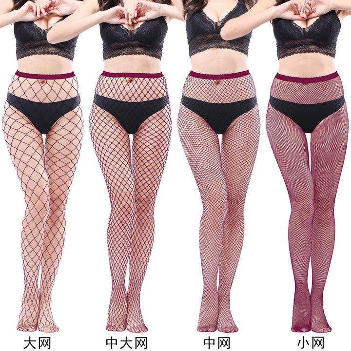 Women's Sexy Black Mesh Pantyhose Middle Mesh Fishnet Punk Dress Sexy Lingerie Nylon Hollow Out Pantyhose