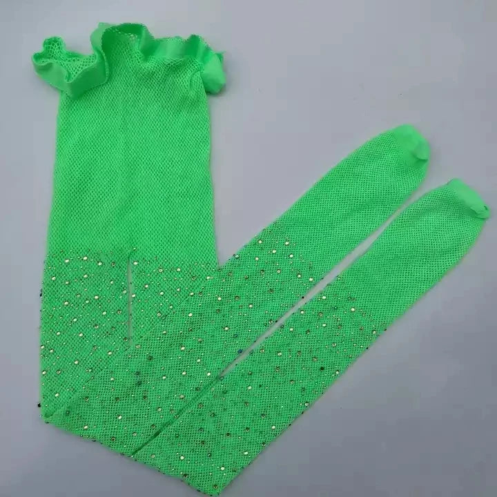 Kids Kawaii Pattern Mesh Shiny Rhinestone Fishnet Tights Girls Fishnet Stockings for Princess Dress High Waist Mesh Tights
