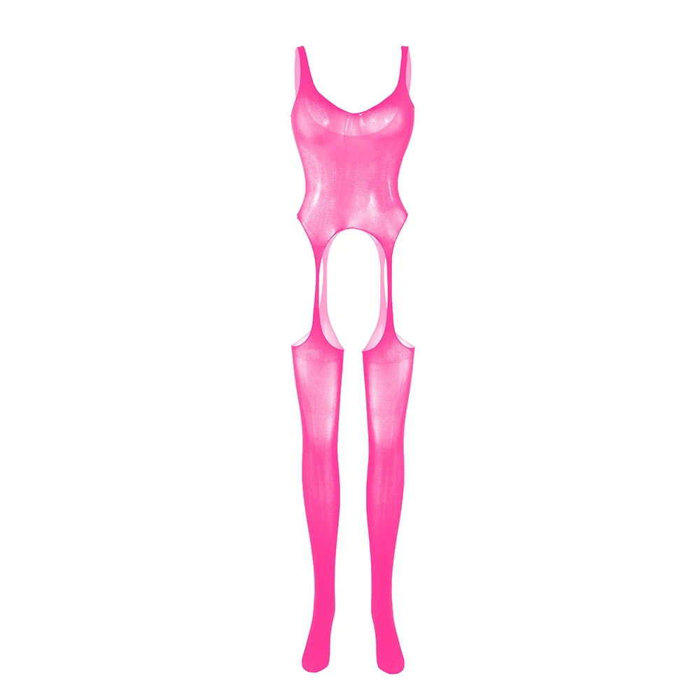Hot Selling Black Silk Body Stockings Open Crotch See Through Bodystocking Sexy Long Sleeve One Piece Jumpsuit Club Wear