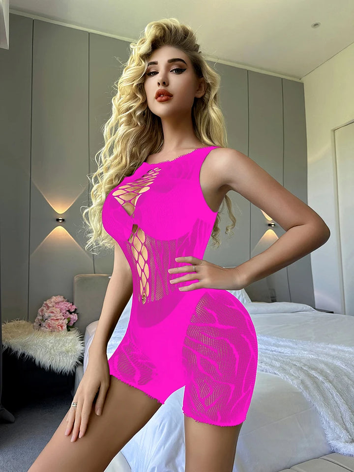 Rhinestone Sexy Fishnet Crotchless Body Stockings Lingerie Dress Catsuit Sheer Erotic Mesh Bodysuit Bodystocking