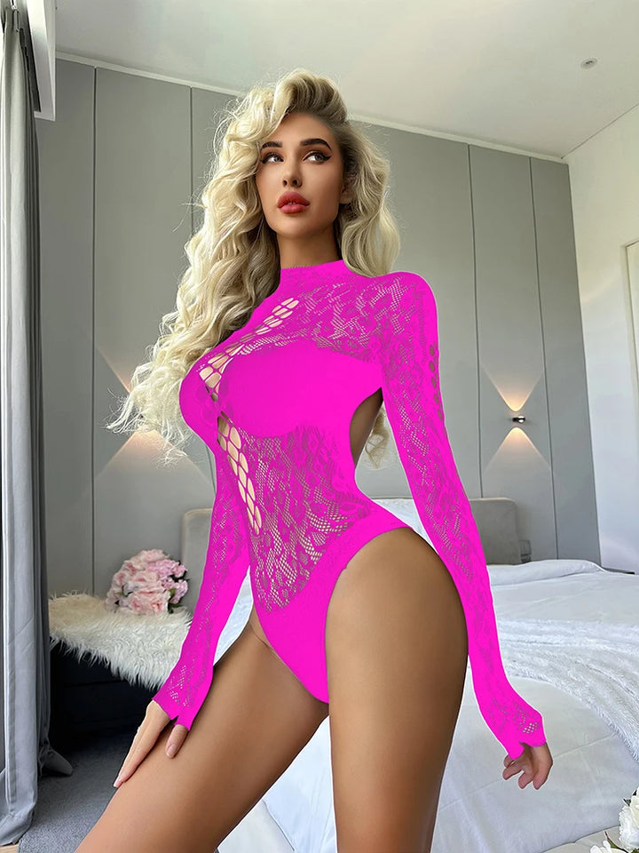 Hot Leopard Mesh Bodysuit for Women's Clothing Full Body Stocking Lingerie Femme Sexy Crotchless Bodystocking Lenceria