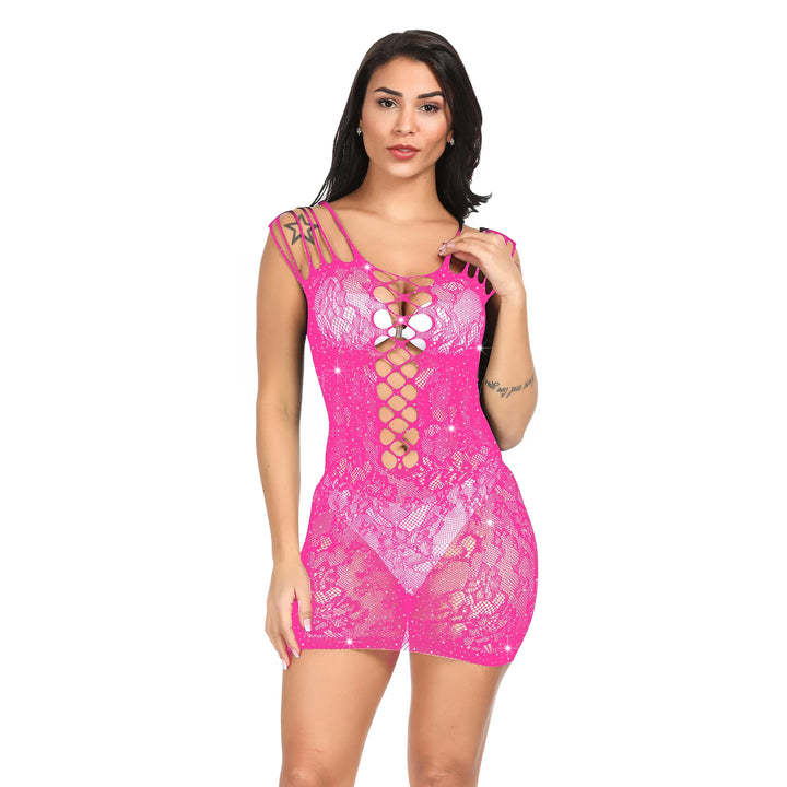Rhinestone Stocking Sexy Mesh Lingerie Dress Bling Women's Clothing for Party Nightclub Halter Femme Sexy Women 2024