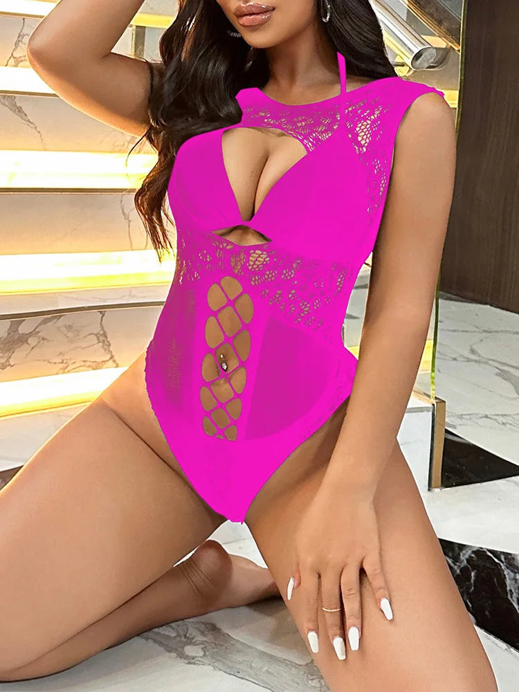Hot Sexy Black Lace Erotic Lingerie Femme Lenceria Para Mujer Women Sexy Halters Hanging Neck Babydoll Bikini Lingerie