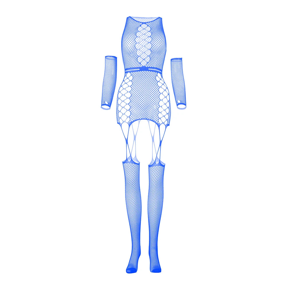 Women Sexy Lingerie Bodysuits Long Sleeve Open Crotch Mesh Sling Body Stockings Costumes Fishnet Suspender Bodystocking