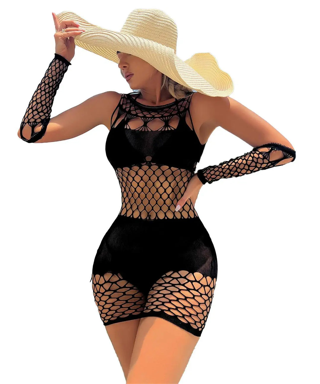 Wholesale 2pcs Set Sexy Lingerie Mini Dresses Hollow Out Women's Casual Clothing Sexy Mesh Lingerie Sexy Bodystocking