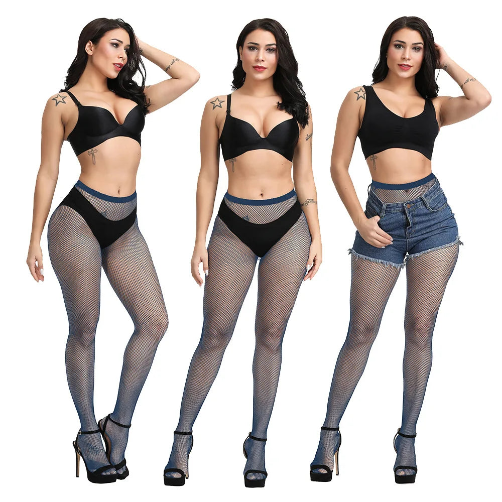 Hot Selling High Waist Fishnets Tights 2024 Femme Lingerie Sexy Crotchless Glitter Stockings Fashion Pantyhose White