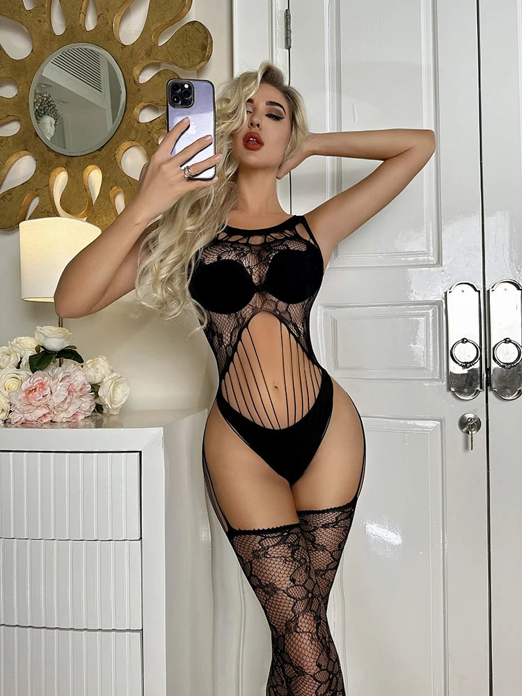 Sexy Garters Belt Pantyhose Hot Women Sexy Crotchless Stockings Hosiery Full Body Stockings Sexy Lace Floral Bodycon