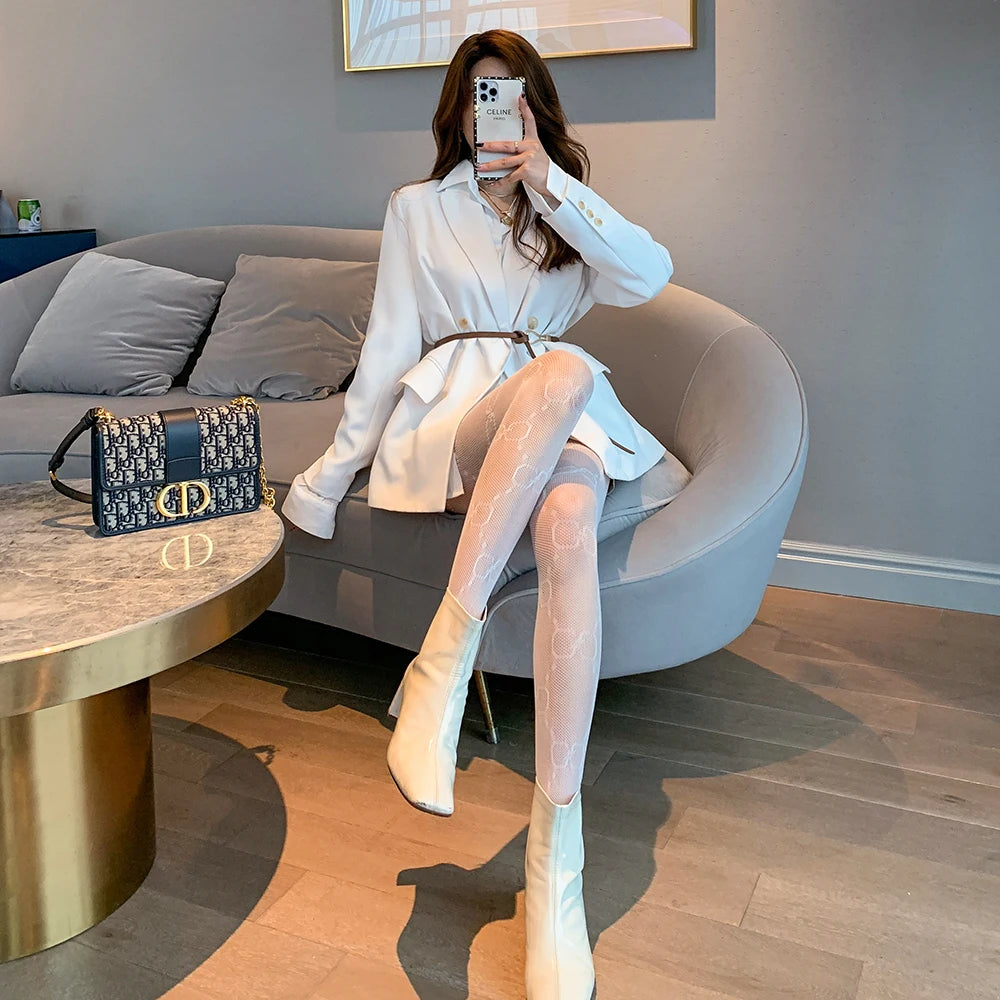 High Waist Fishnet Leggings Pantyhose Mock Suspender Pantyhose Striped Goth Fishnets Stocking Body  Suspender Tights