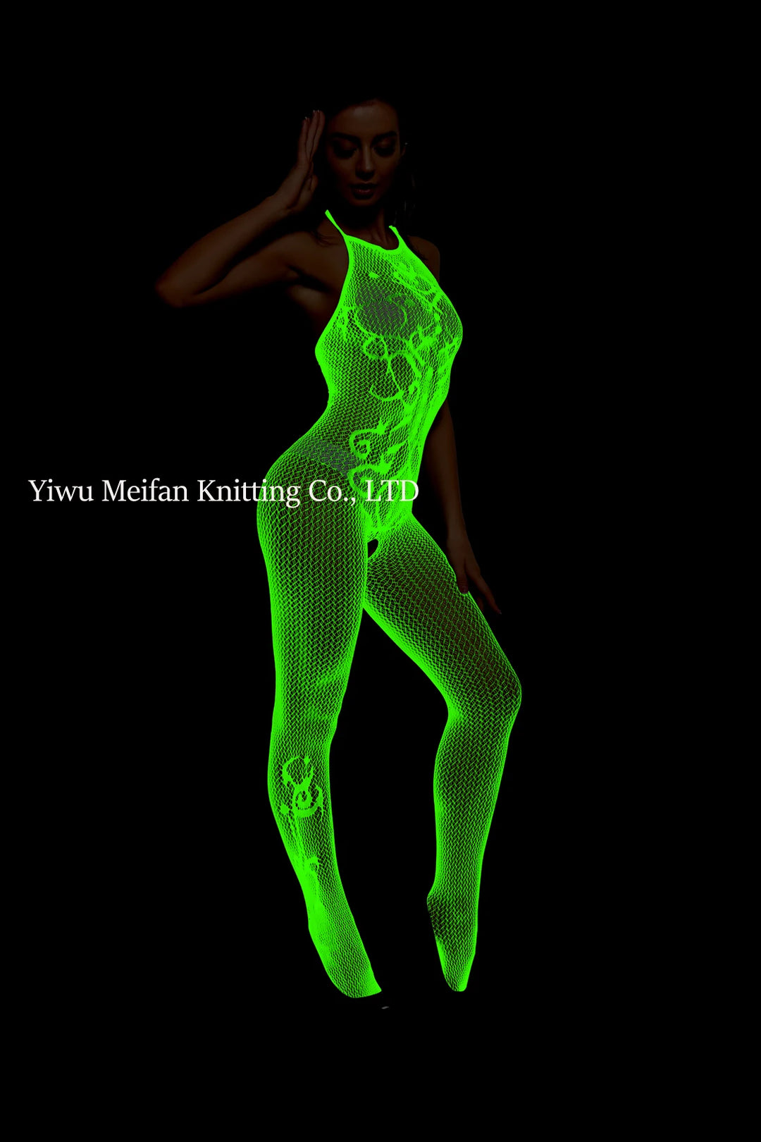 Sexy Nightwear Dress Glow in the Dark Fishnet Stockings Hollow Luminous Glowing High Waist White Fishnet Glowing Party