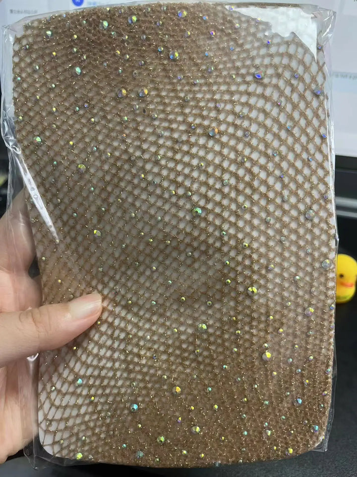 Custom Manufacturer Popular Plus Size Carnival V Cut Stockings for Women  Golden Nude Colors Glitter Fishnet Pantyhose