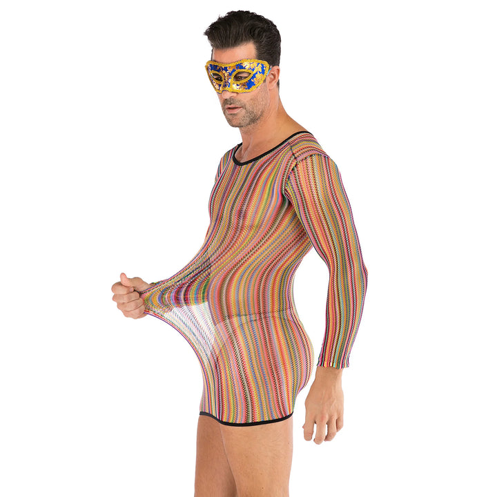 2023 Sexy Bodycon Rainbow Nylon Rainbow Couple Man& Women Dress Bodystocking Lingerie Mesh Body Dress Sleepwear