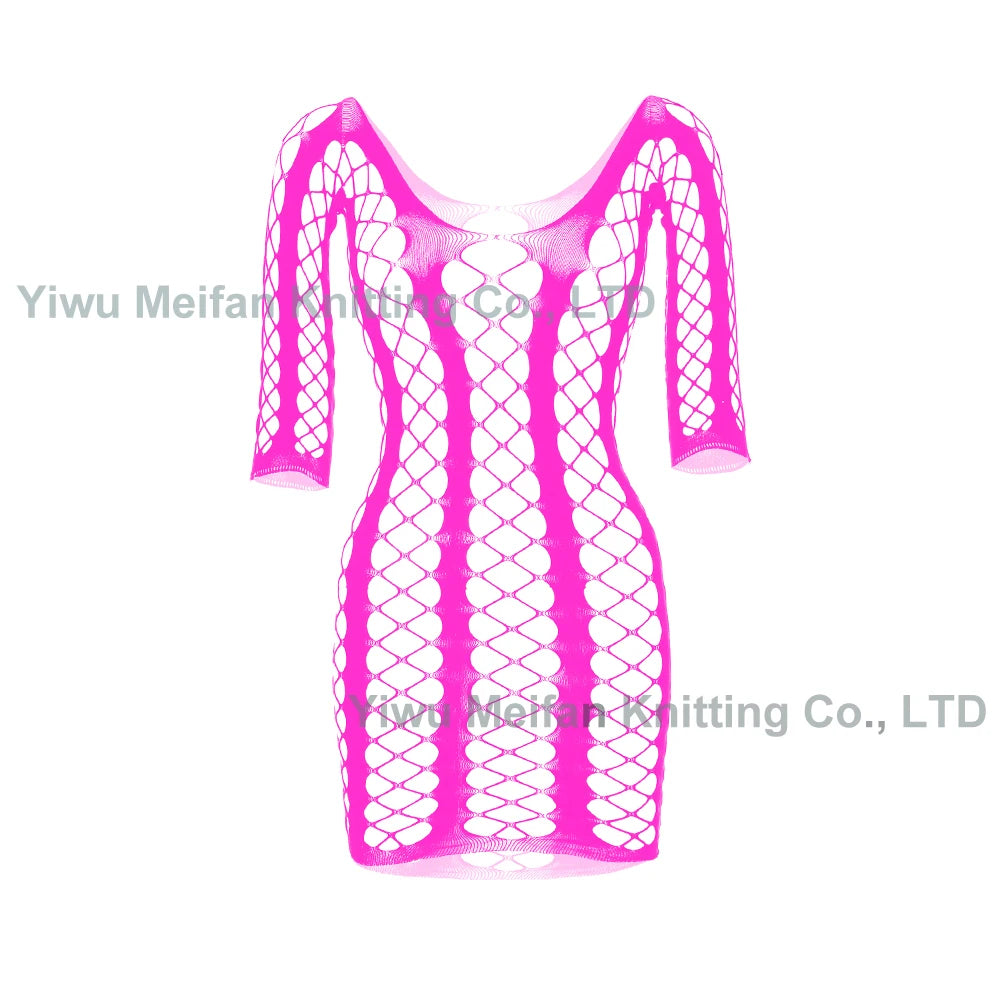 Sexy Temptation One-Piece Lingeries Fishnet Ultra-thin Jacquard Seamless Chemise Lingerie Mesh Bodystocking for Chubby Women