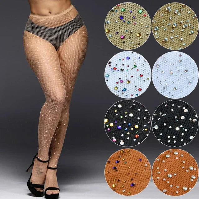 2024 Hot Sales Women's Rhinestone Glitter Stockings Sexy Nylon Fishnets Tights Candy Color Diamond Pantyhose Seamless