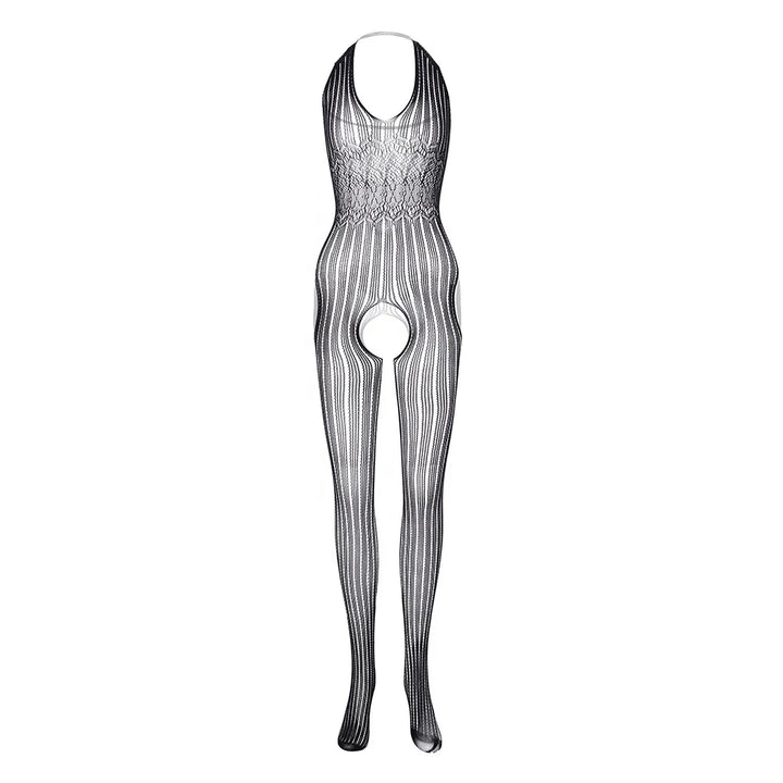 Sexy Halter Full Body Stocking Lingerie Femme Sexy Black Lace Cutout Transparent Bodystocking Open Crotch Stockings