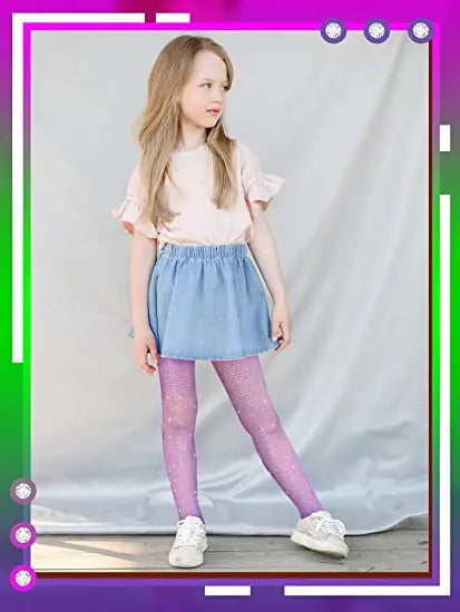 Kids Kawaii Pattern Mesh Shiny Rhinestone Fishnet Tights Girls Fishnet Stockings for Princess Dress High Waist Mesh Tights
