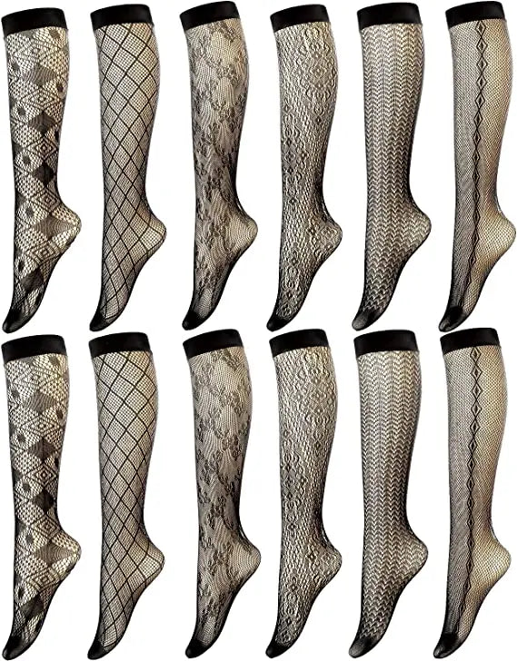 Patterned Stocking Long Tube Fishnet Socks Black Mesh Net Knee High Tights Seamless Pantyhose Costumes Calf Socks