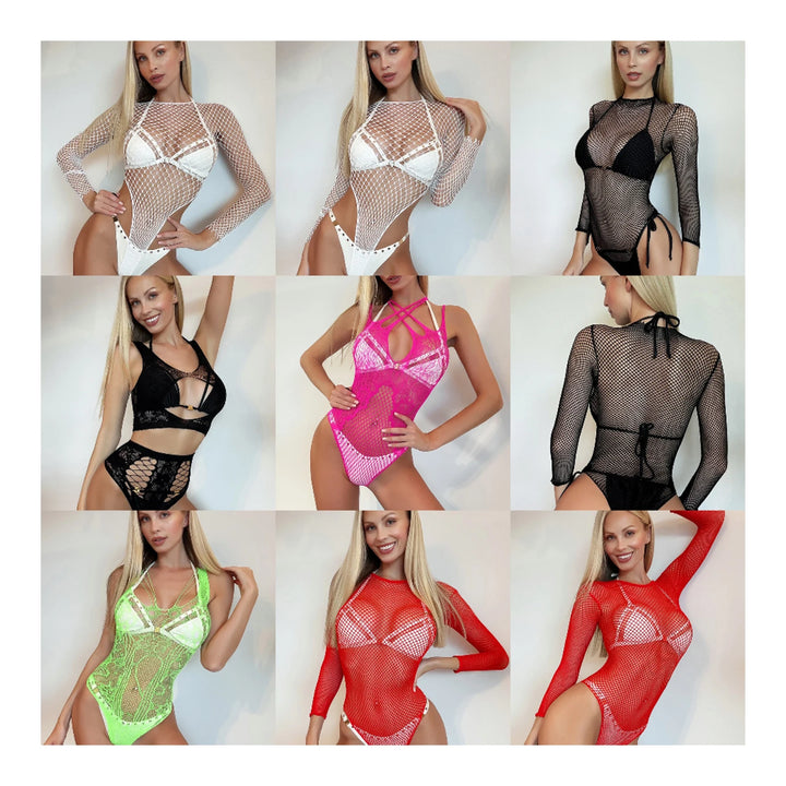 Wholesale Nylon Fishnet Stockings Women's Sexy Dolls Long Crotch Sexy Mesh Lingerie Solid Black Cutout Bodystocking