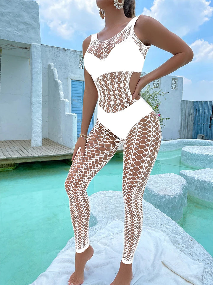 Full Body Fishnet Body Stocking Lingerie Femme Sexy Crotchless Erotic Dancewear Hollow Out Transparent Bodystockings