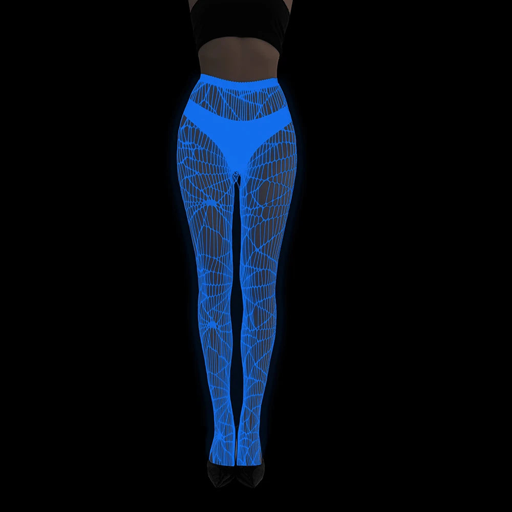 Wholesale Luminous Women Body Stocking Glow in the Dark Sexy Fishnet Bodystocking Transparent Nylon Socks Mesh Pantyhose