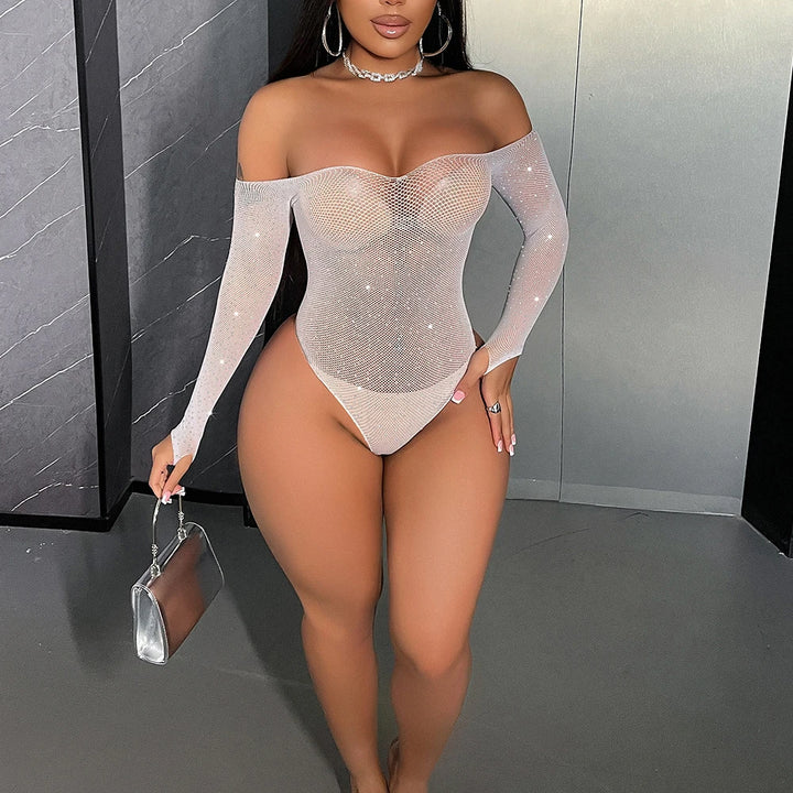 New Candy Color Girls Bodystocking Shiny Rhinestone Babydoll Mature See Through Lingerie Femme Sexy Performance Outfit