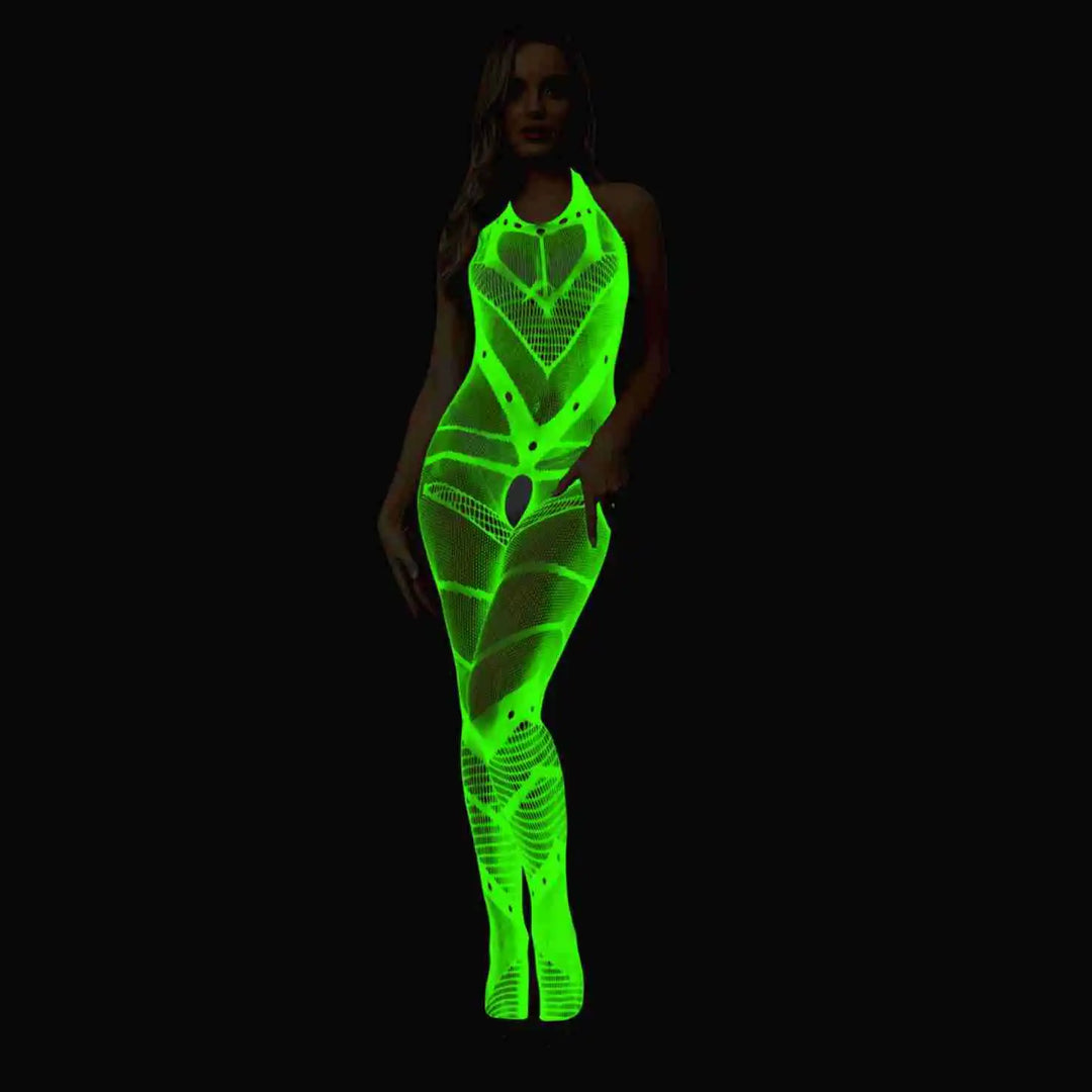 Halloween Glow in the Dark Fishnet Stockings Dress  Luminous Sexy Fishnet Pantyhose for Women's Sexy Erotic Lingerie