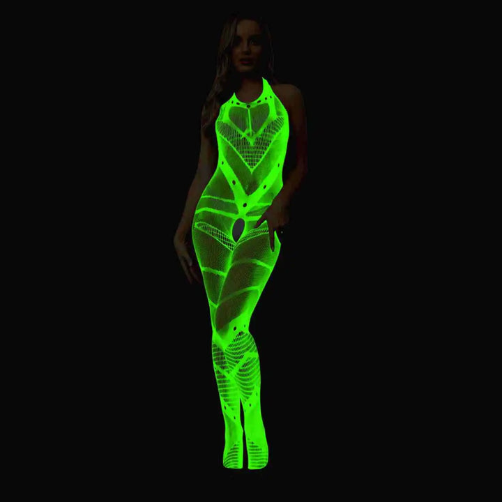 Halloween Glow in the Dark Fishnet Stockings Dress  Luminous Sexy Fishnet Pantyhose for Women's Sexy Erotic Lingerie