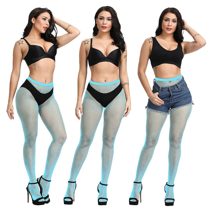 Hot Selling High Waist Fishnets Tights 2024 Femme Lingerie Sexy Crotchless Glitter Stockings Fashion Pantyhose White