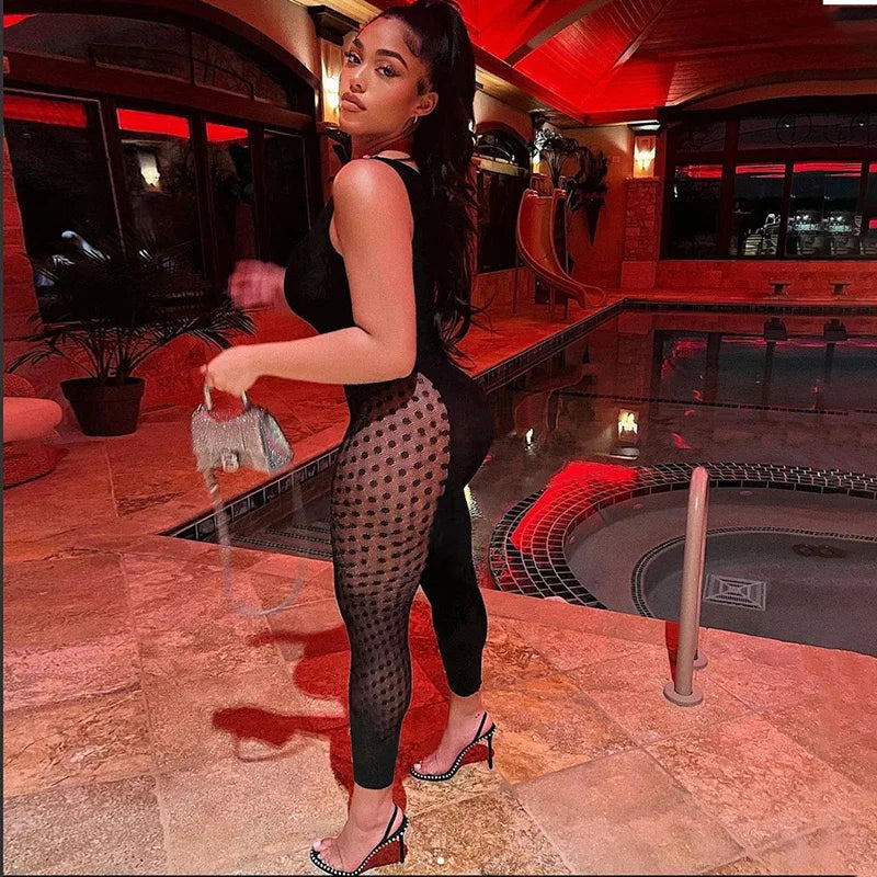 One Piece Playsuits Sexy See Through Long Sleeve Clubwear Mesh Leopard Rhinestone Body Suits Bodycon Hollow Out Club Mini Dress