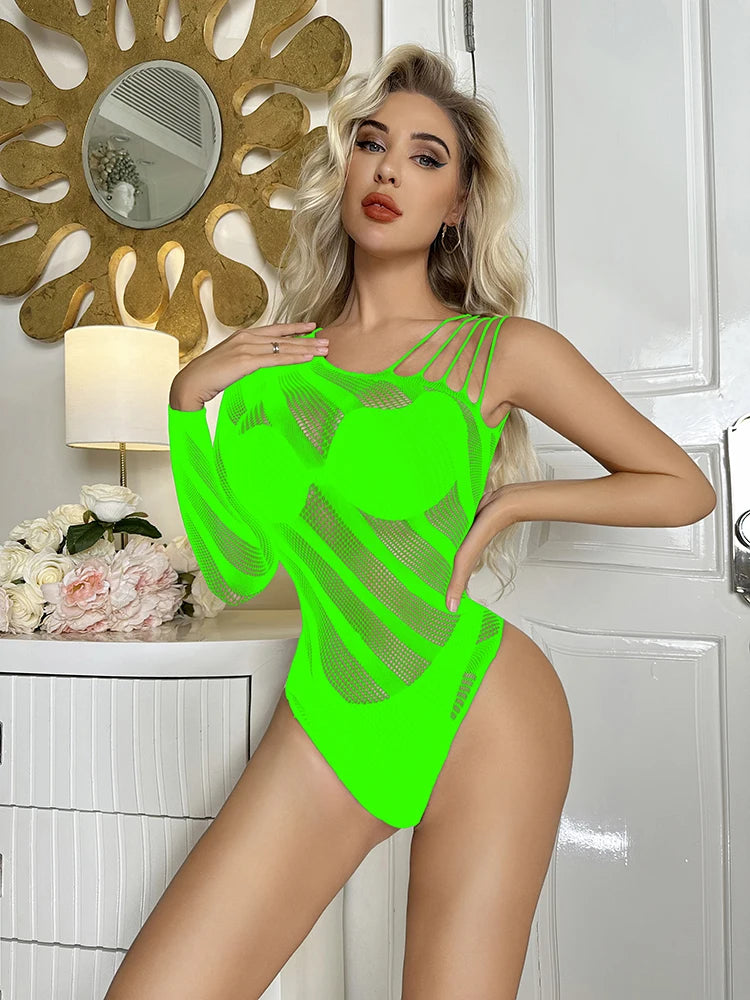 Sexy Garter Belt Crew Shoulder Lingerie Dress Adult Women Sexy Fishnet Bodystocking Full Body Stockings Hosiery Socks