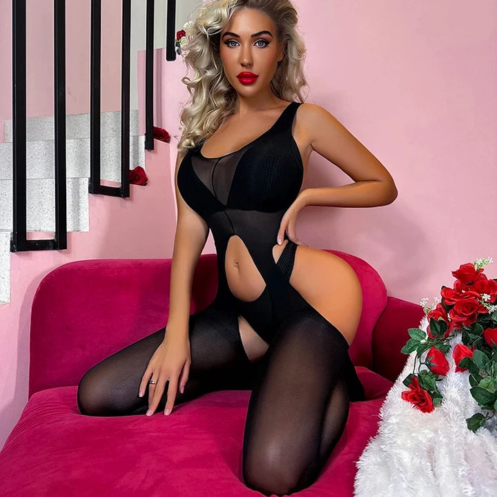 One Piece Outfits Lingerie 2024 Women's Jumpsuits Mesh Dress See-Through Silk Body Stocking Temptation Bodycon Sheers