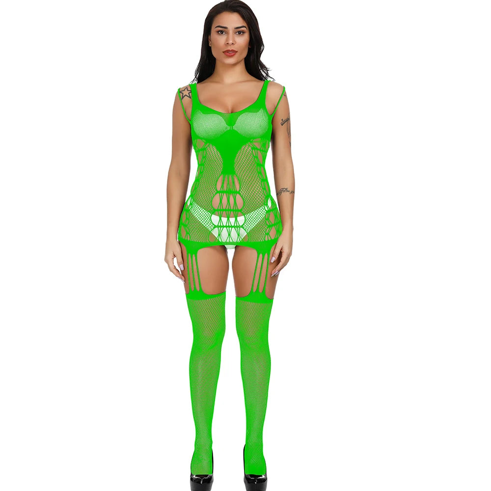Women's Sexy Garters Belt Stockings Full Body Crotchless Exotic Dancewear Rave Strippers Outfit Lenceria Collant Femme