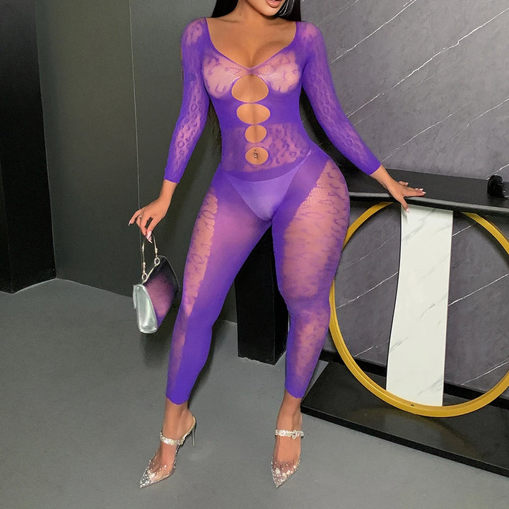 Woman Sexy Plus Size Body Stockings Mesh Sheer Transparent Bodystocking Long Sleeve Bodysuit Fishnet Pantyhose/Tights