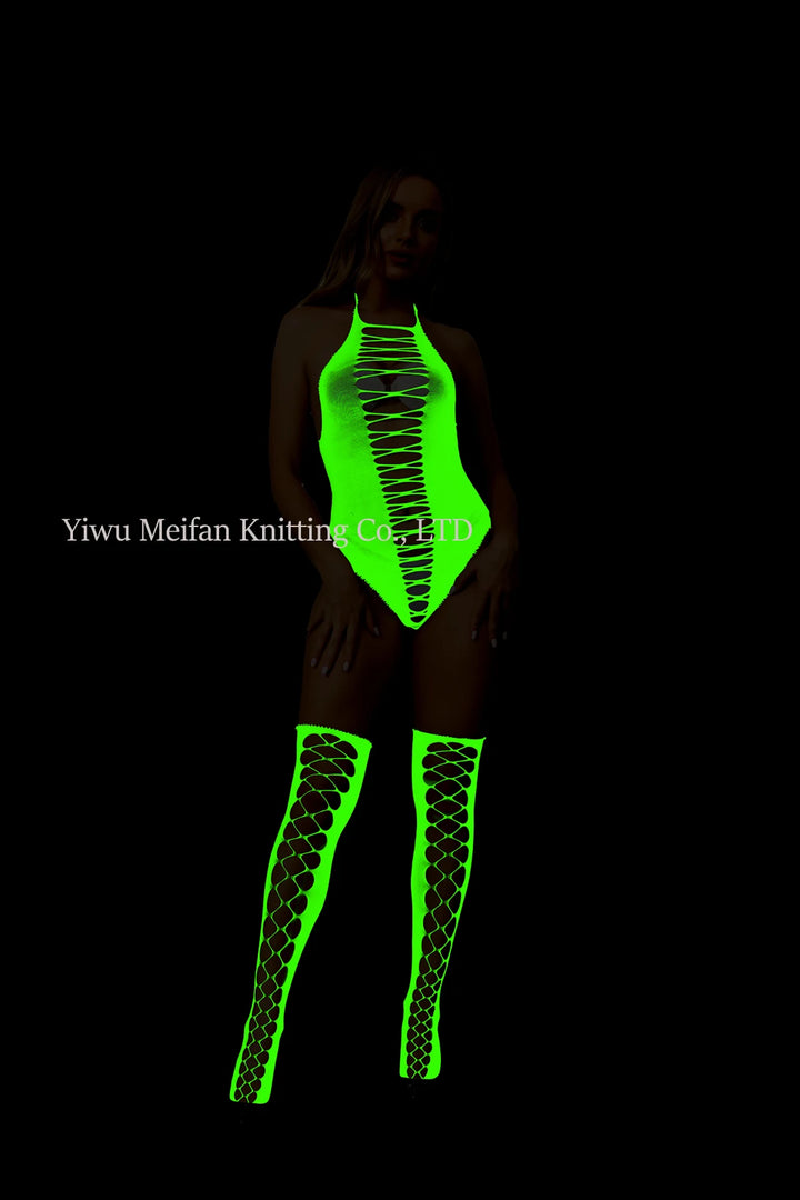 Glow in the Dark Fishnet Stockings Lingerie Body Stocking Luminous Glowing Fishnet Underwear Bodystockings for Women