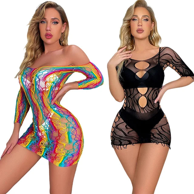 Women Erotic Lingerie Hollow Out Fishnet Lingerie Mesh Babydoll Crotchless Body Stocking Lace Lingerie Body Dress Outfit