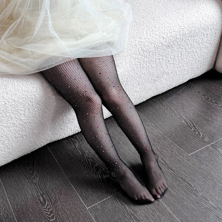 Wholesale Girls Colorful Rhinestone Fishnet Pantyhose Children Mesh Stockings Hollow Out Fish Net Dance Tights