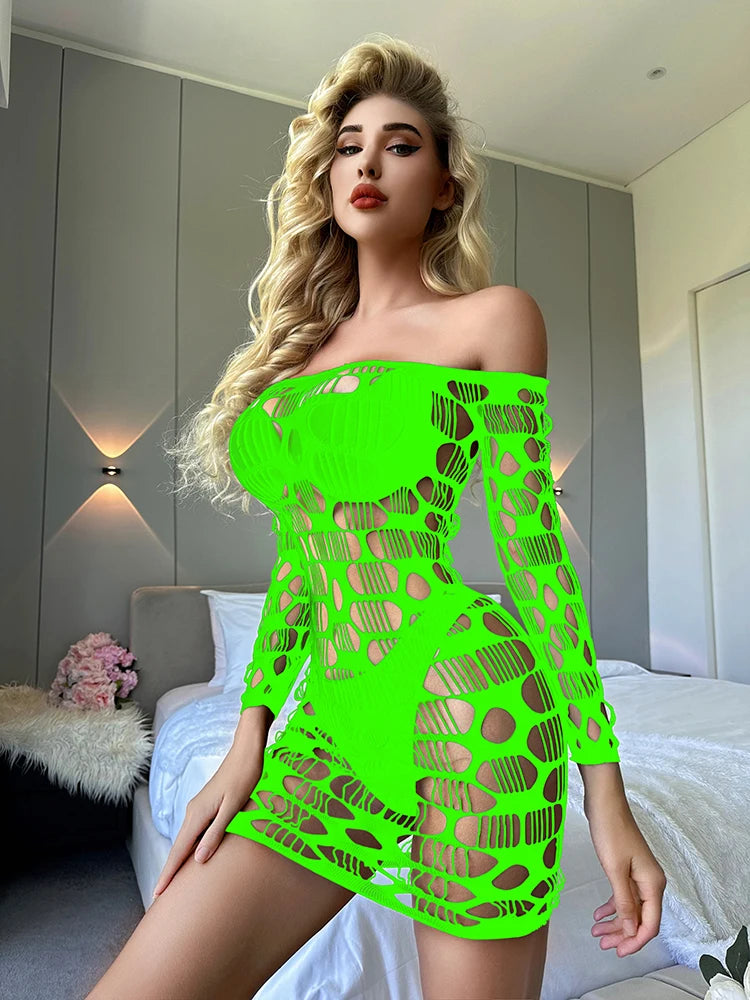 2024 Femme Lingerie Sexy Nylon Bodystocking Women Sexy Erotic Lingerie Stockings Hollow Out Rainbow Fishnets Dress