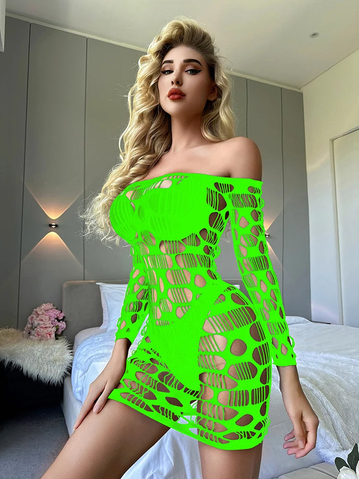 2024 Femme Lingerie Sexy Nylon Bodystocking Women Sexy Erotic Lingerie Stockings Hollow Out Rainbow Fishnets Dress