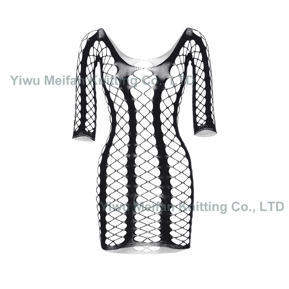 Sexy Temptation One-Piece Lingeries Fishnet Ultra-thin Jacquard Seamless Chemise Lingerie Mesh Bodystocking for Chubby Women