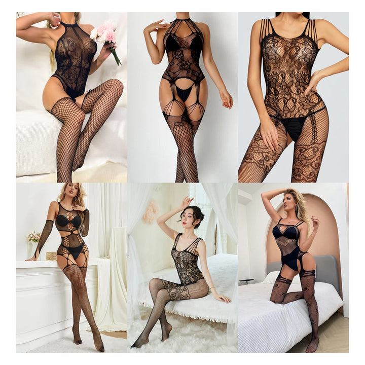 Plus Size Retro Fishnet Bodystocking Sheer Nylon Dresses Women Costumes Baby Doll Mesh Outfits Sexy Stockings Lingerie