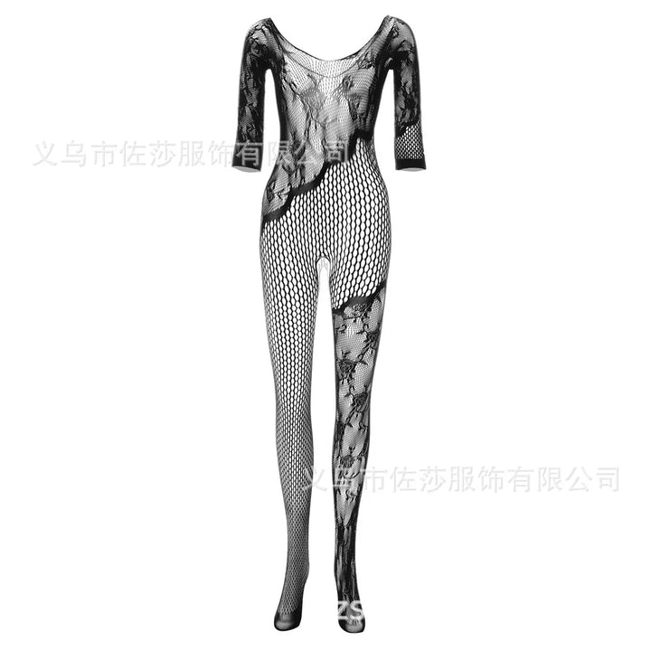 Black Dress Hollow Out Erotic Floral Lace Sexy Fat Women Plus Size Lingerie Fishnet Bodystocking WIth Handcuffs