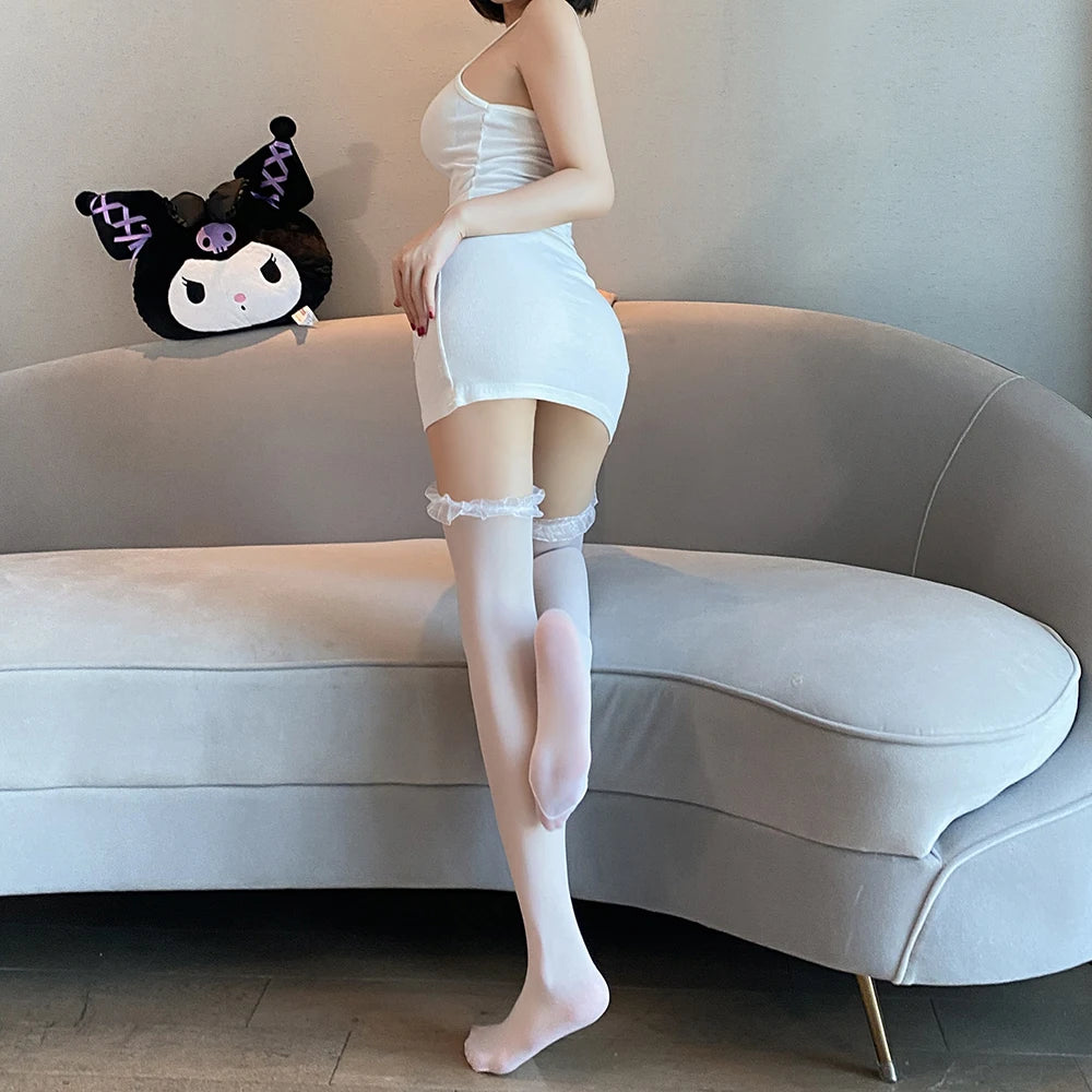 8D Oily Silk Stockings Open Crotch Tights Shiny Sexy Lady High Waist Compression Seamless Pantyhose Sheers Hosiery