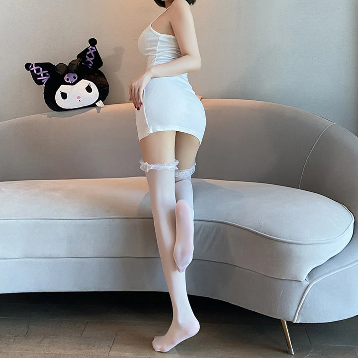 8D Oily Silk Stockings Open Crotch Tights Shiny Sexy Lady High Waist Compression Seamless Pantyhose Sheers Hosiery