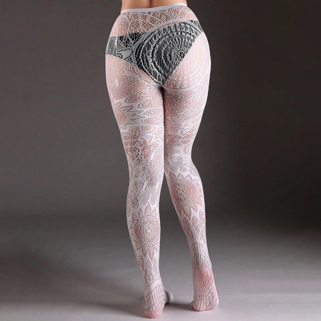 Women's Thin Jacquard Stockings Hollow Abstract Pattern Fishnet Pantyhose Tights Plus Size Transparent Knitted Hosiery 3094