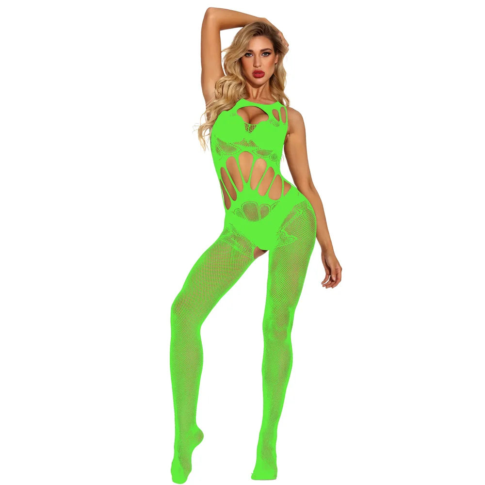 UYW Hot Sales Fishnet Body Stocking Sexy Crotchless Pantyhose   Erotic Lingerie Women's Nylon Fishnet Bodystocking