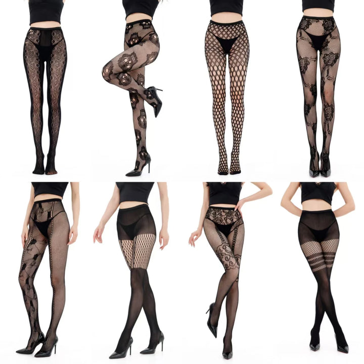 Wholesale  Suspender Stockings Transparent Pantyhose with Fishnet Print Sexy Nylons Tights for Women Free Size"